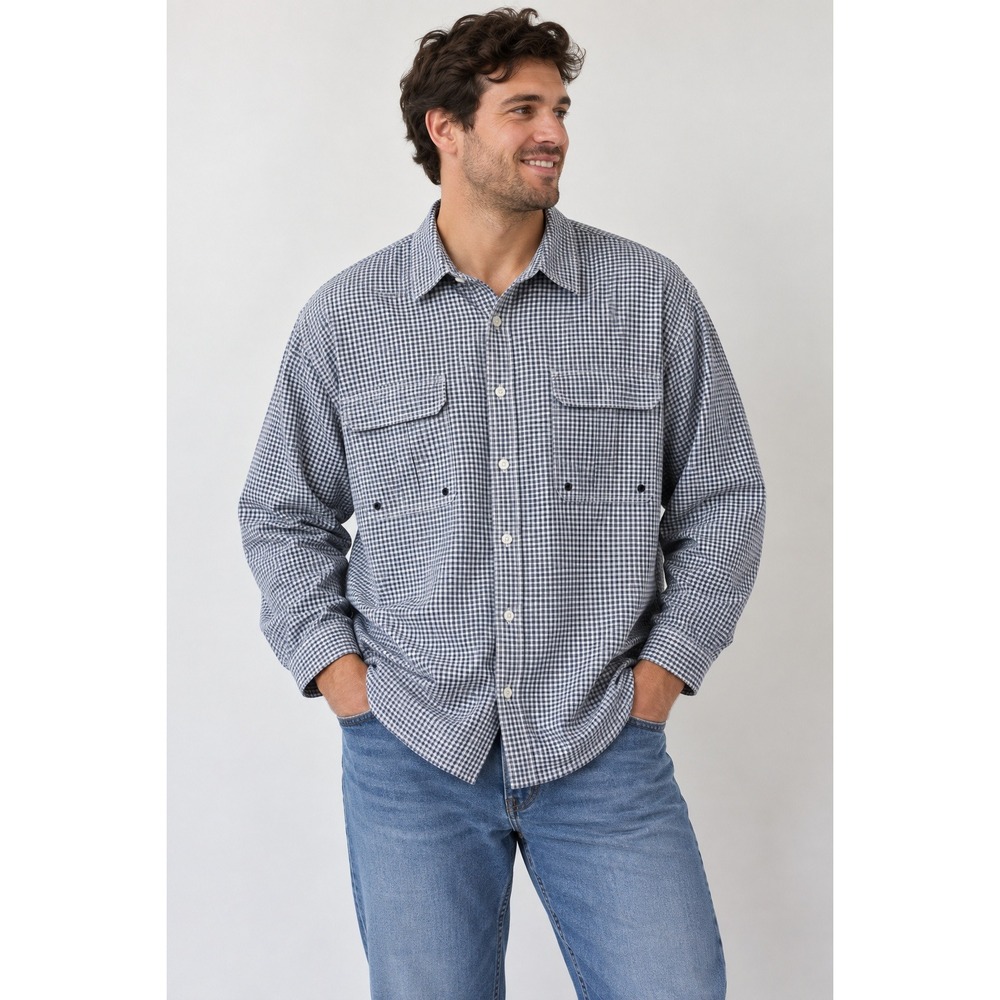 Tommy Bahama Mens Blue‎ Gingham Plaid Long Sleeve Ventilated Fishing Shirt XL